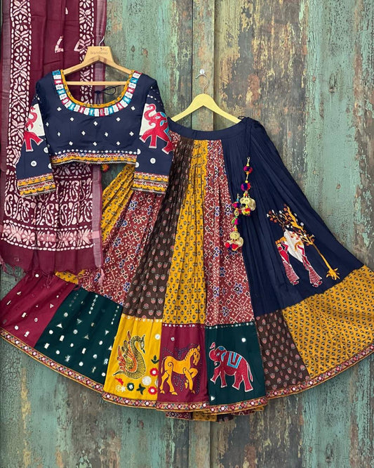 Multi color muslin cotton lehenga choli & dupatta