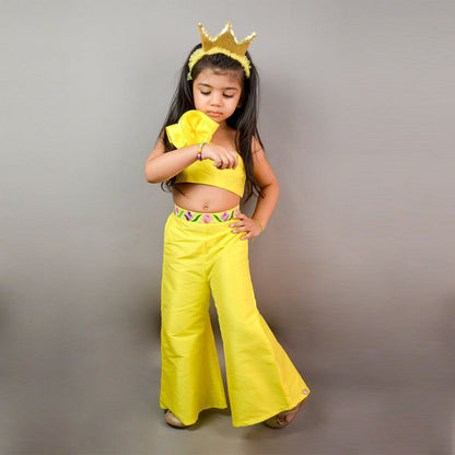 Girls Yellow Silk Co-Ord Set for Party, Festive.