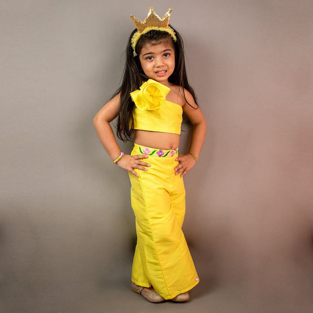 Girls Yellow Silk Co-Ord Set for Party, Festive.