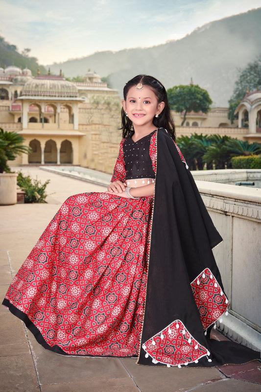 Carrot Red Satin Kids Chaniya Choli for Festival