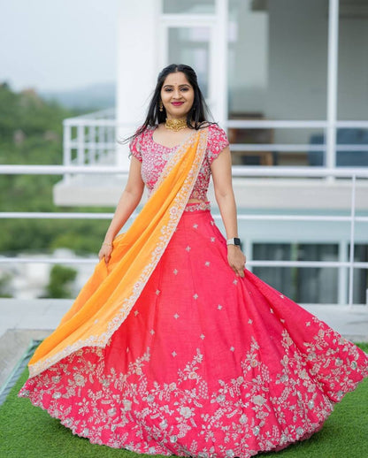 Maroon Color Lehenga Choli in Chinon With Embroidery Ready to Wear Lehenga