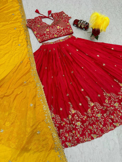 Maroon Color Lehenga Choli in Chinon With Embroidery Ready to Wear Lehenga