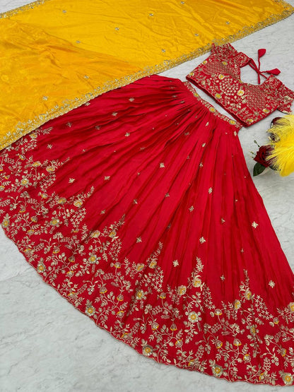 Maroon Color Lehenga Choli in Chinon With Embroidery Ready to Wear Lehenga