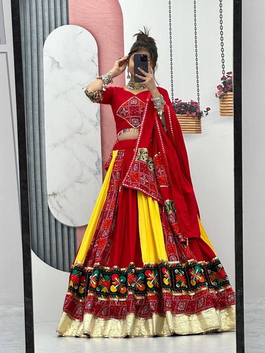 Traditional Gamthi Style Red Color Navratri Designer Pure Cotton Lehenga Choli