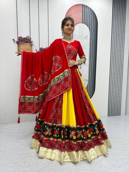 Traditional Gamthi Style Red Color Navratri Designer Pure Cotton Lehenga Choli