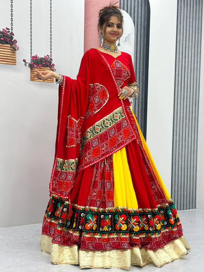 Traditional Gamthi Style Red Color Navratri Designer Pure Cotton Lehenga Choli