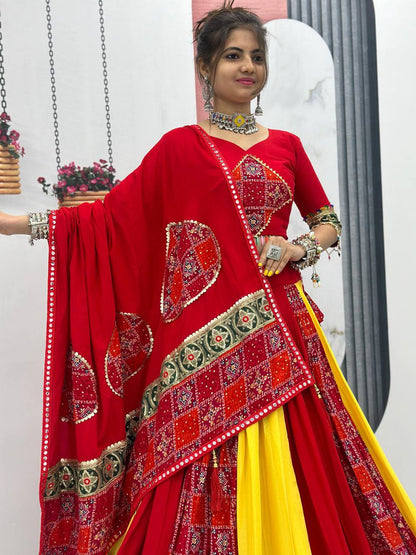 Traditional Gamthi Style Red Color Navratri Designer Pure Cotton Lehenga Choli