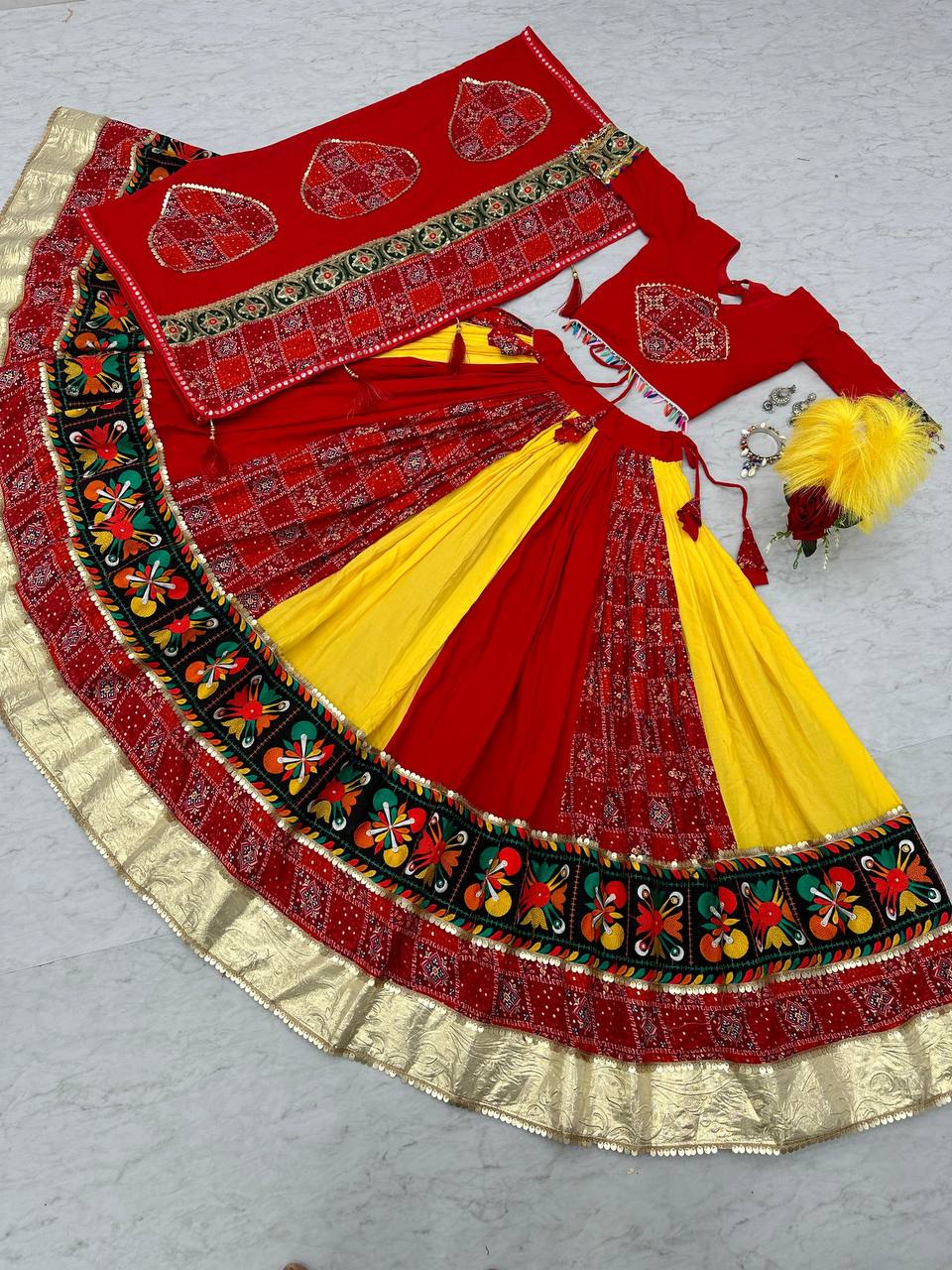 Traditional Gamthi Style Red Color Navratri Designer Pure Cotton Lehenga Choli