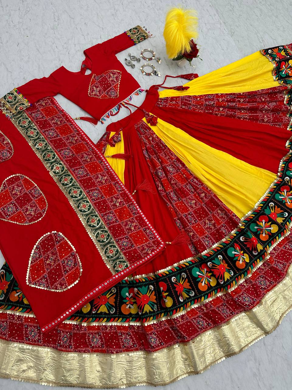 Traditional Gamthi Style Red Color Navratri Designer Pure Cotton Lehenga Choli