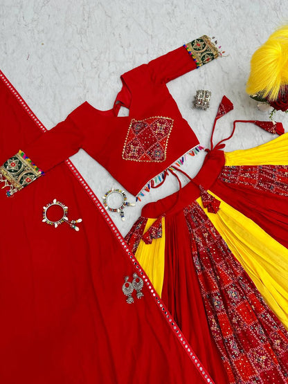 Traditional Gamthi Style Red Color Navratri Designer Pure Cotton Lehenga Choli