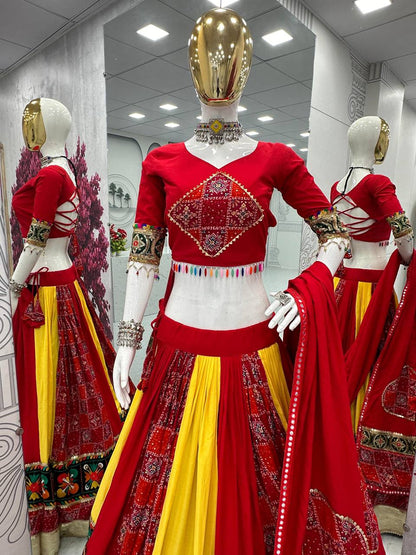 Traditional Gamthi Style Red Color Navratri Designer Pure Cotton Lehenga Choli