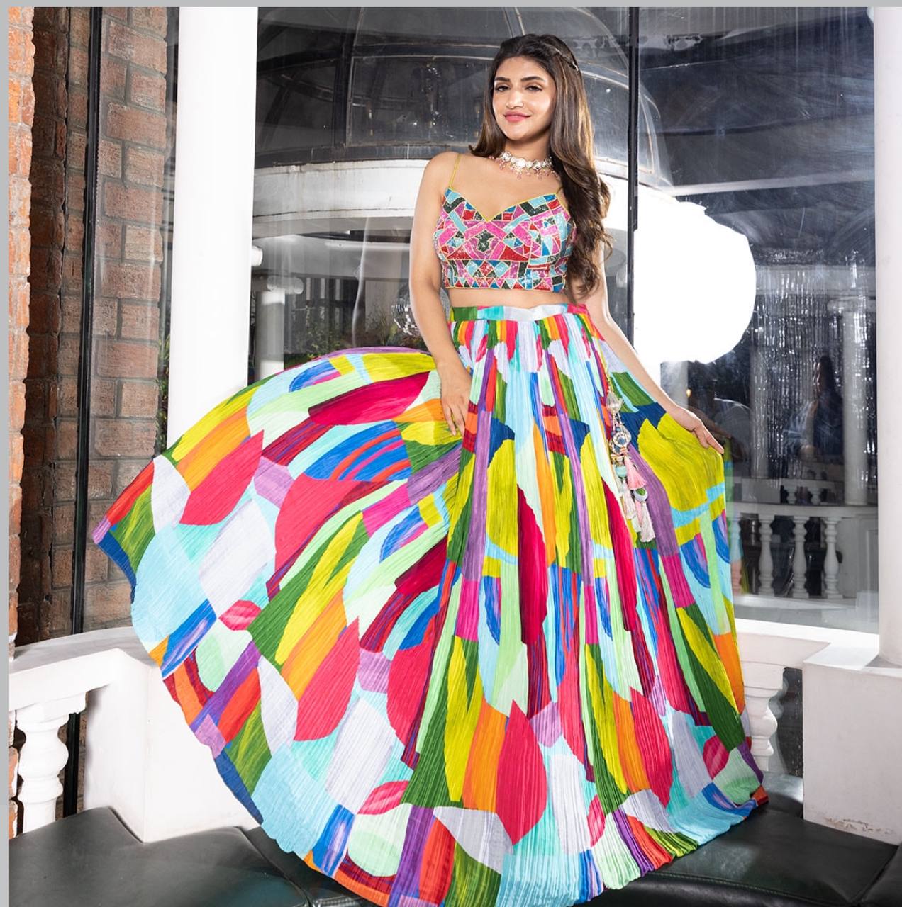 Multi Color Lehenga Choli in Chinon With Digital Print Ready to Wear Lehenga