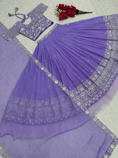 Ready to Wear Lavender Colour Embroidery Sequence Work Lehenga Choli Set