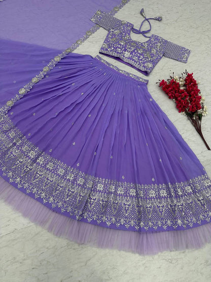 Ready to Wear Lavender Colour Embroidery Sequence Work Lehenga Choli Set