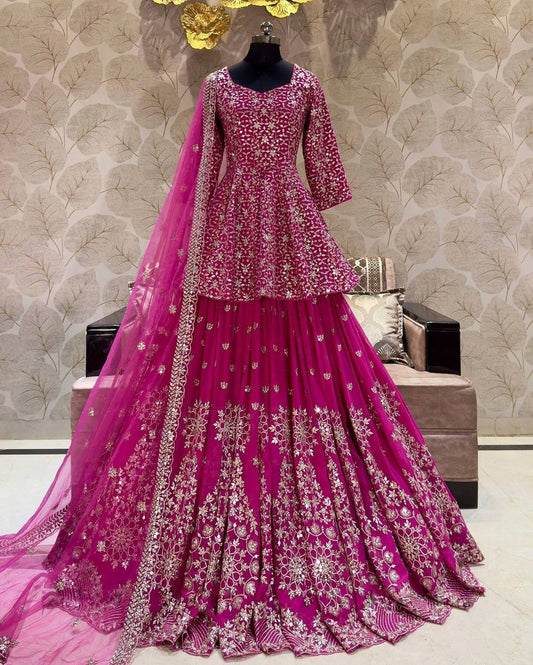 Artful Pink Color Georgette Embroidery Sequence Salwar Suit