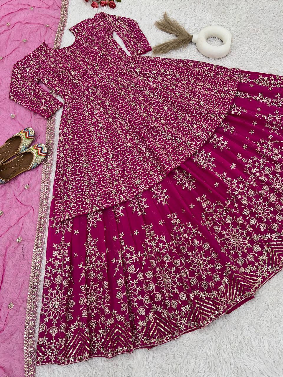 Artful Pink Color Georgette Embroidery Sequence Salwar Suit