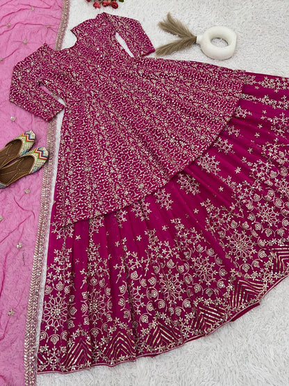 Artful Pink Color Georgette Embroidery Sequence Salwar Suit