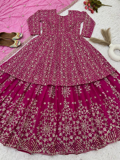 Artful Pink Color Georgette Embroidery Sequence Salwar Suit