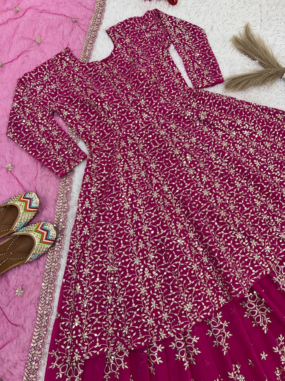 Artful Pink Color Georgette Embroidery Sequence Salwar Suit