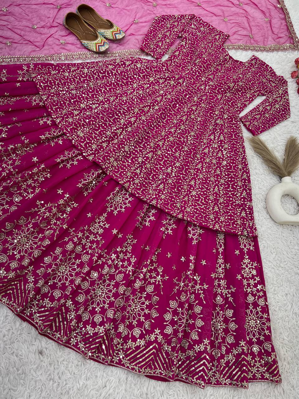 Artful Pink Color Georgette Embroidery Sequence Salwar Suit