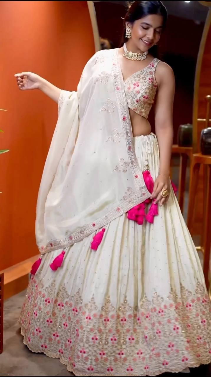 White Color New Festival Collection Lehenga Choli With Heavy Sequence Work