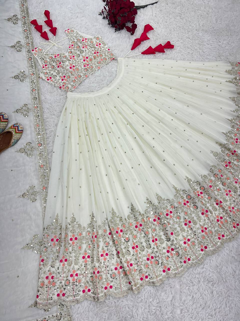 White Color New Festival Collection Lehenga Choli With Heavy Sequence Work