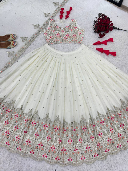 White Color New Festival Collection Lehenga Choli With Heavy Sequence Work