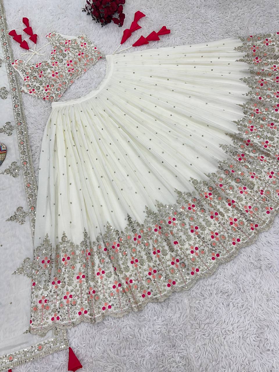 White Color New Festival Collection Lehenga Choli With Heavy Sequence Work