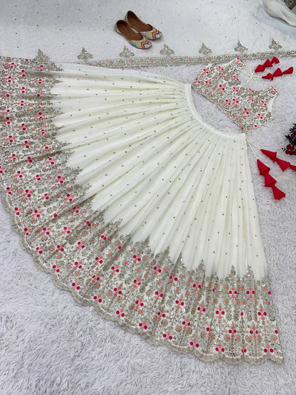 White Color New Festival Collection Lehenga Choli With Heavy Sequence Work