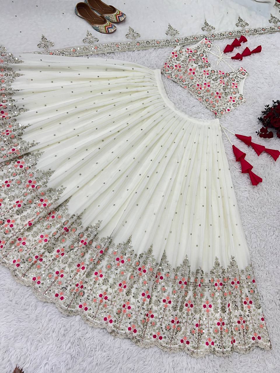 White Color New Festival Collection Lehenga Choli With Heavy Sequence Work