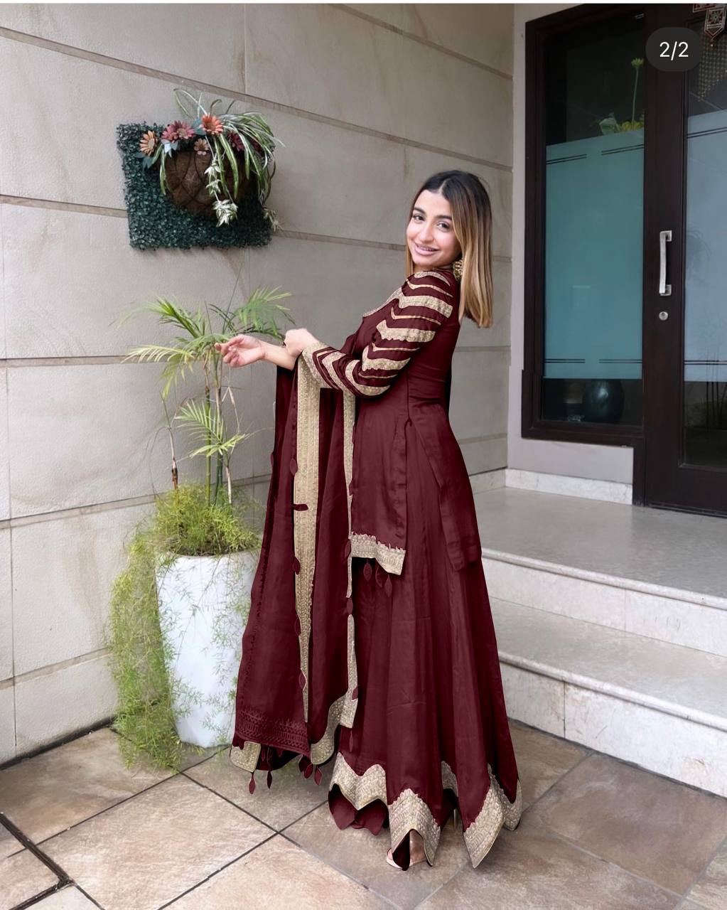 Sublime Maroon Color Faux Georgette Embroidery Salwar Suit