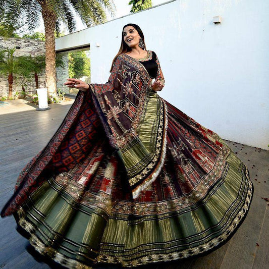 Multi Color Digital Print Butter Silk Navratri Lehenga Choli