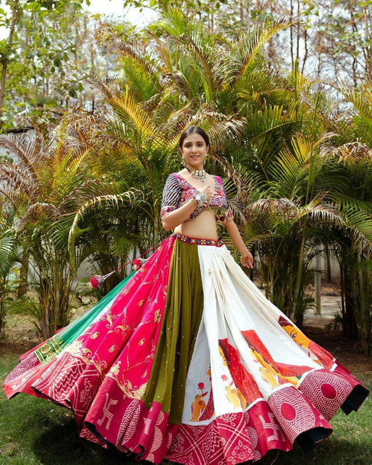 Navratri Wear Multi Color Maslin Cotton Lehenga Choli