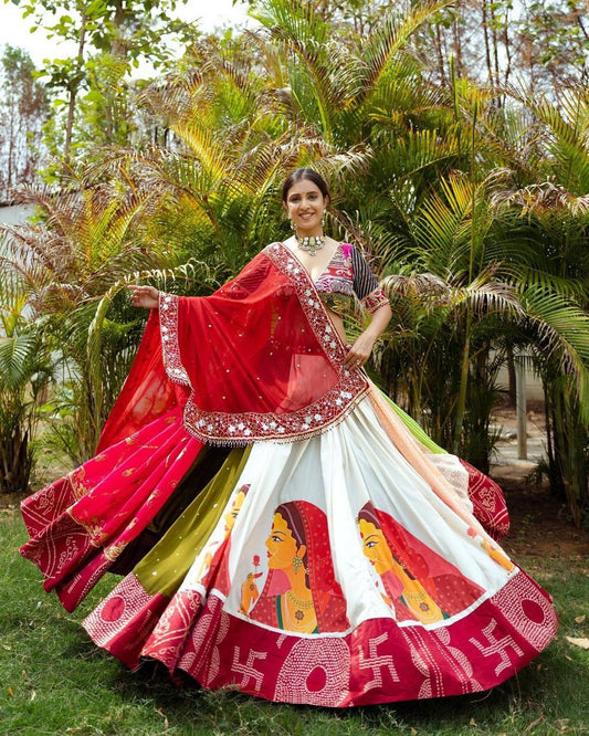 Navratri Wear Multi Color Maslin Cotton Lehenga Choli