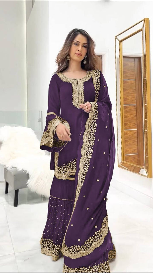 Majestic Purple Color Faux Georgette Embroidery Salwar Suit