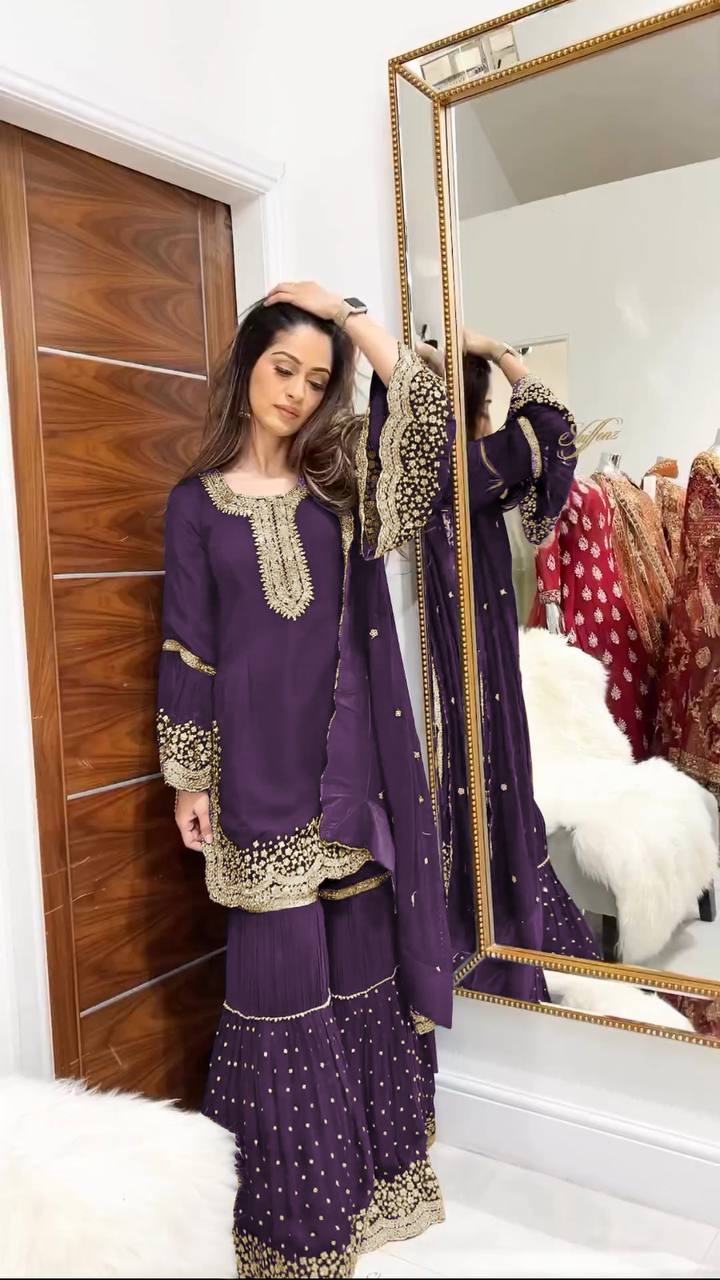 Majestic Purple Color Faux Georgette Embroidery Salwar Suit