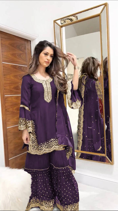 Majestic Purple Color Faux Georgette Embroidery Salwar Suit