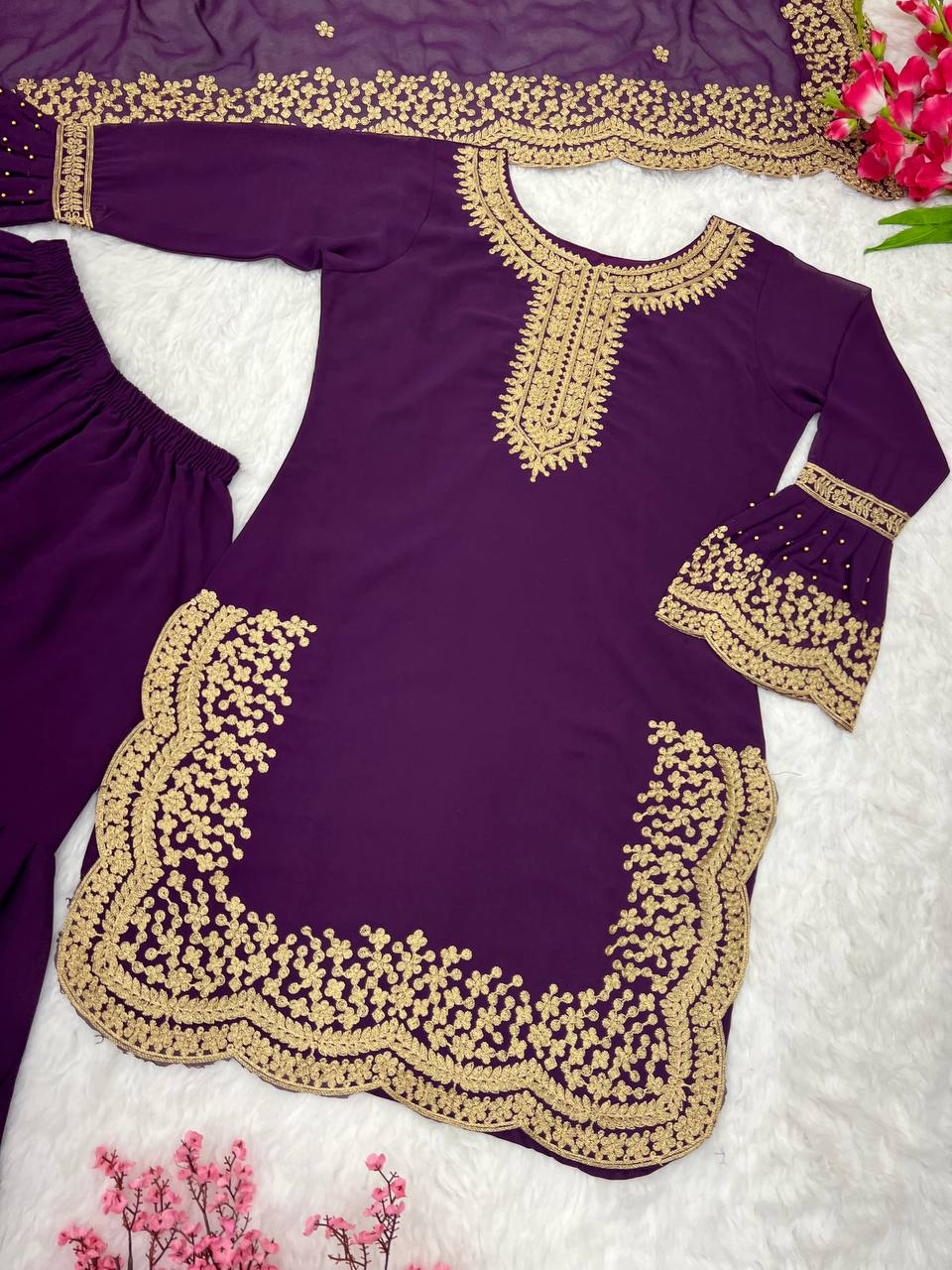 Majestic Purple Color Faux Georgette Embroidery Salwar Suit