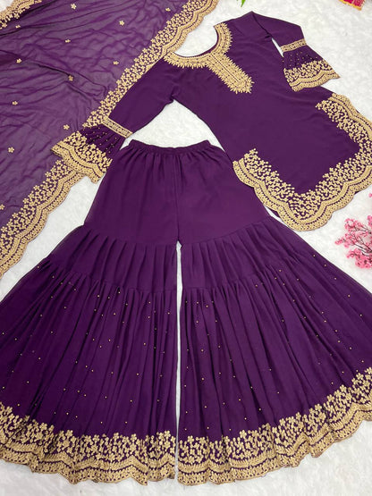 Majestic Purple Color Faux Georgette Embroidery Salwar Suit