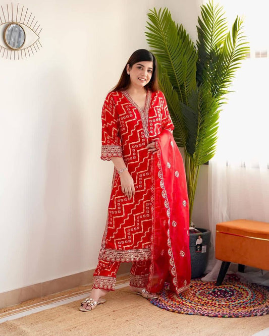 HEER RED PANT SUIT WITH ORGANZA DUPATTA