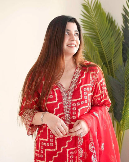 HEER RED PANT SUIT WITH ORGANZA DUPATTA