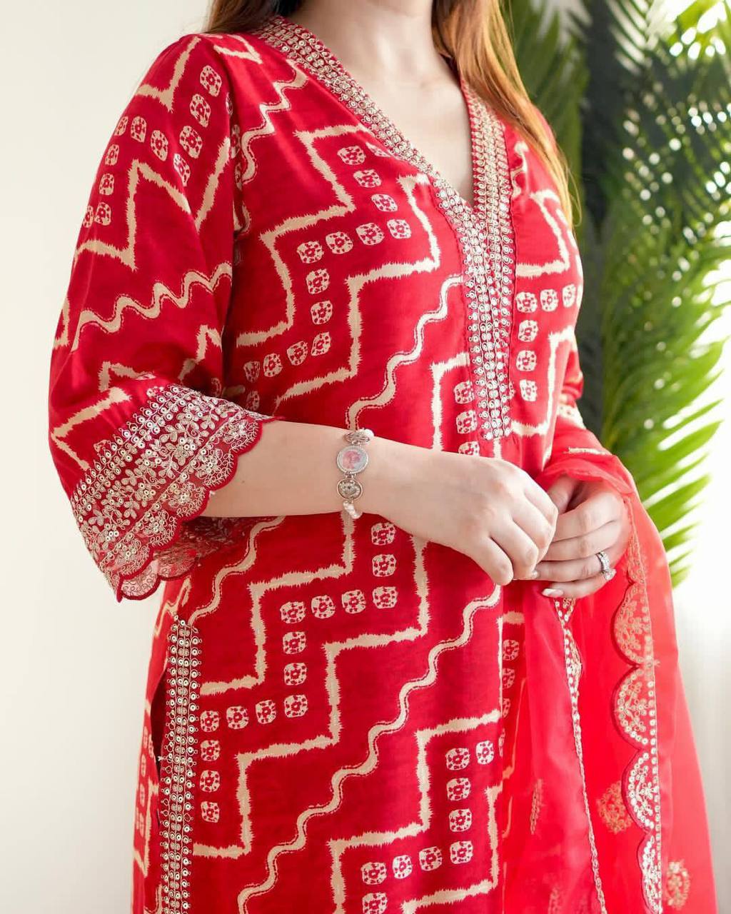 HEER RED PANT SUIT WITH ORGANZA DUPATTA