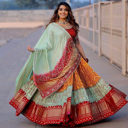 Navaratri Special Exclusive Pista-Red Heavy Butter Silk Printed Lehenga Choli With Dupatta