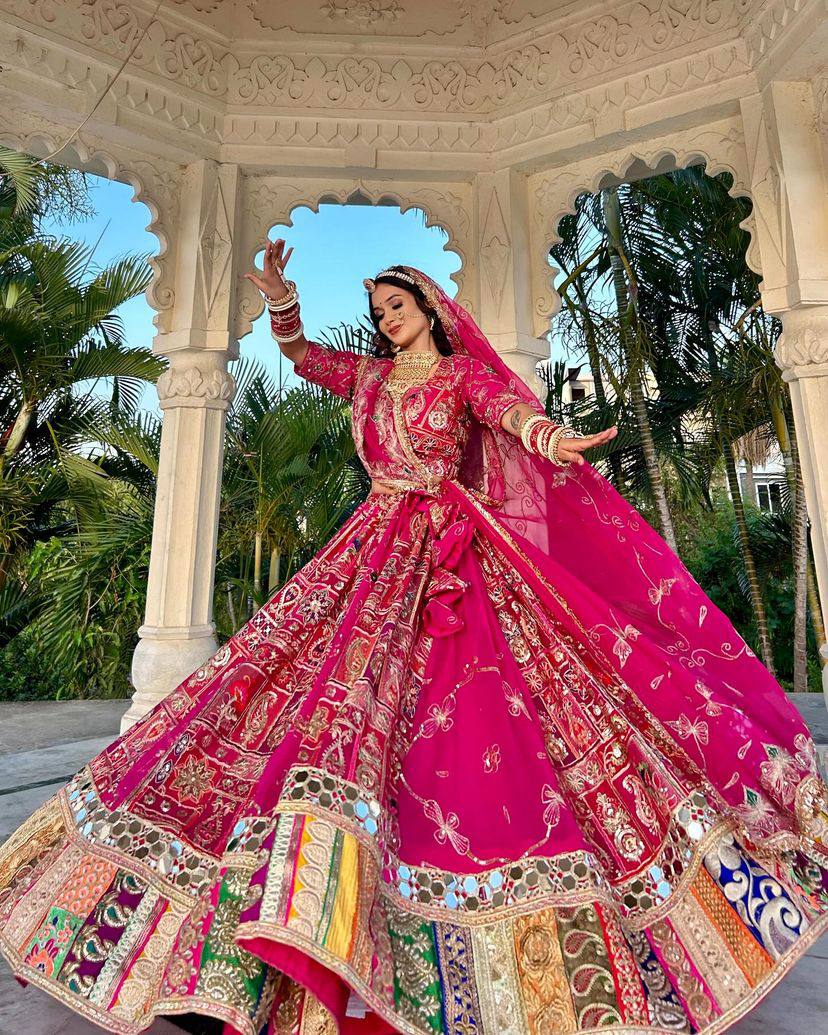 Hot Pink Designer Bridal Lehenga Choli for Women Dandiya raas garba Function Wear reception Wear Chaniya Choli