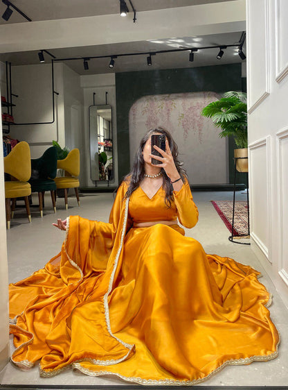 Mustard Yellow Rangoli Silk Plain Lehenga Choli