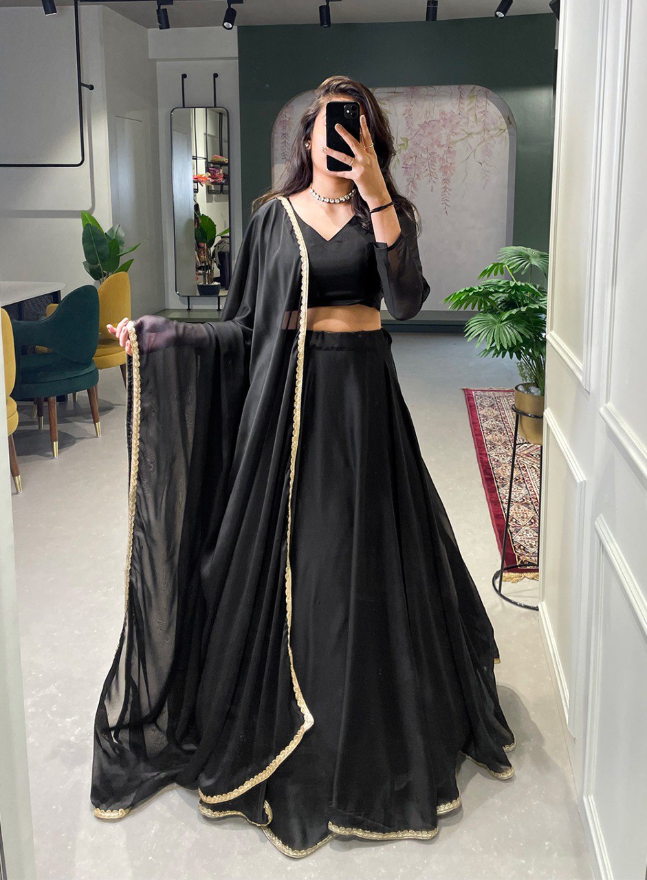 Sassy Black Silk Lace Border Party Wear Lehenga choli