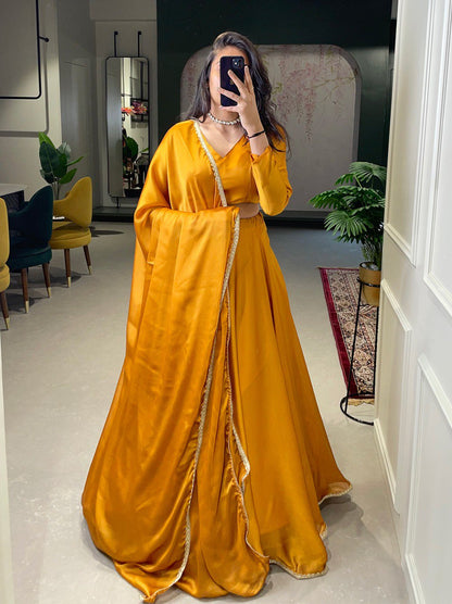 Mustard Yellow Rangoli Silk Plain Lehenga Choli