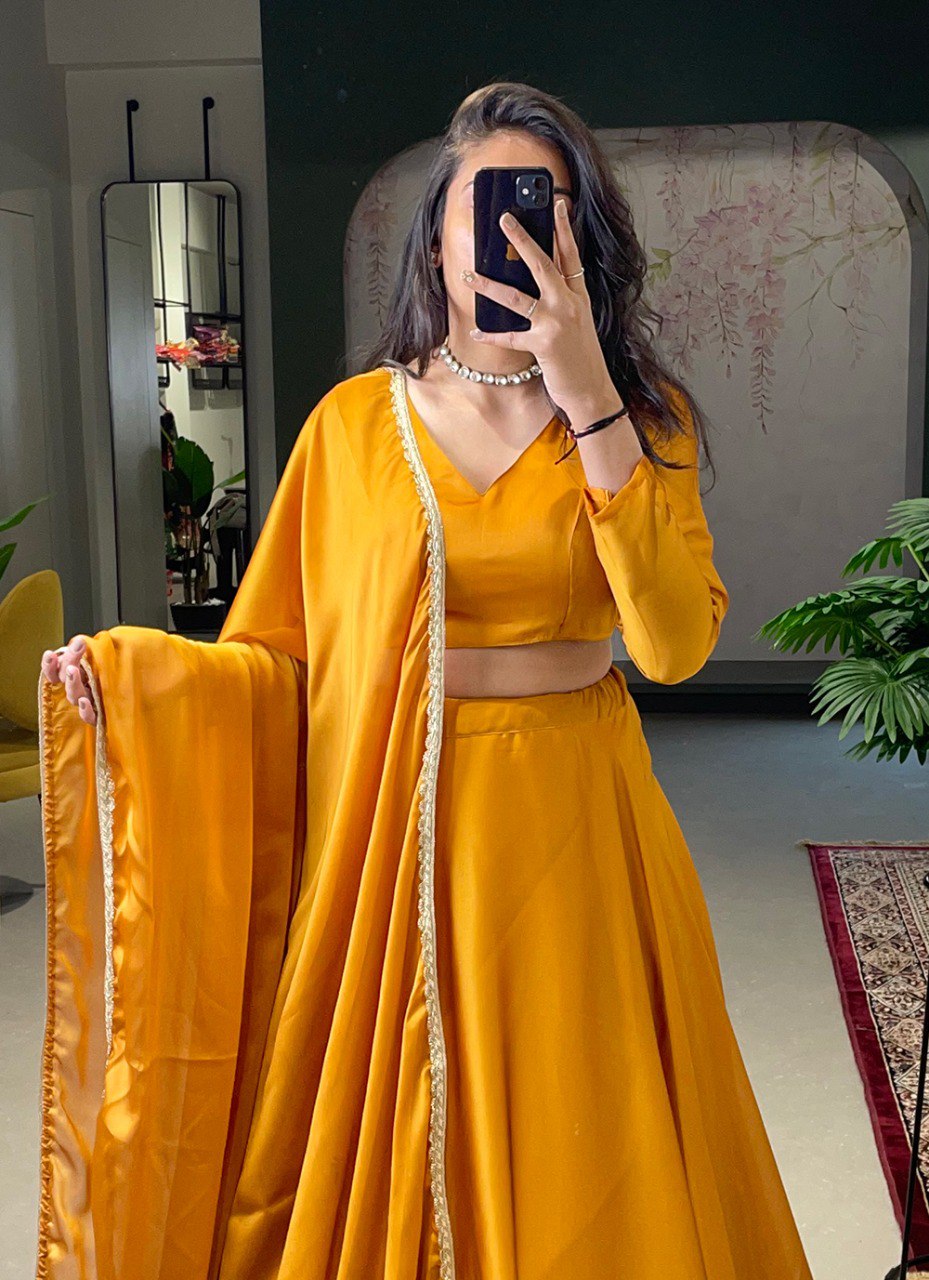 Mustard Yellow Rangoli Silk Plain Lehenga Choli