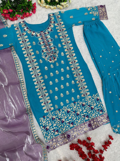 Stylish Sky Blue Color Sequence Work Sharara Suit