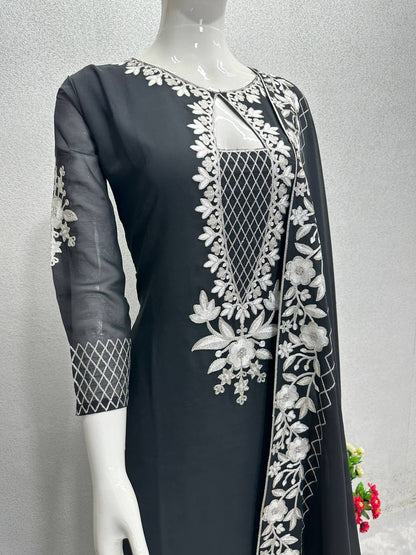 Party Wear Black Embroidery Work Stitch Salwar Suit